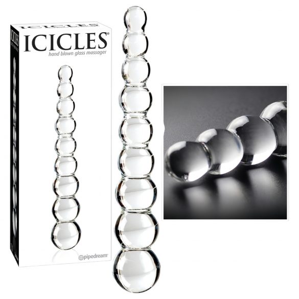 Icicles No. 2 - skleněné dildo s kuličkami (průhledné)