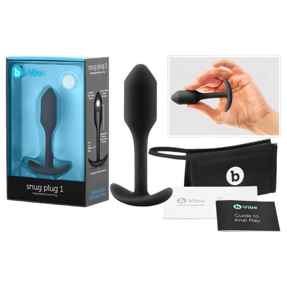 b-vibe Snug Plug 1 - anální kolík s vnitřní zátěží (55g) - černý