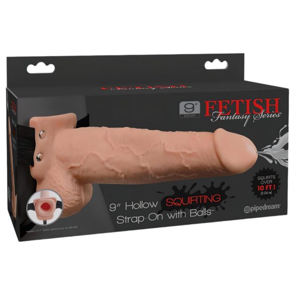 Fetish Strap-On 9 - připínací, duté, stříkající dildo (přírodní)