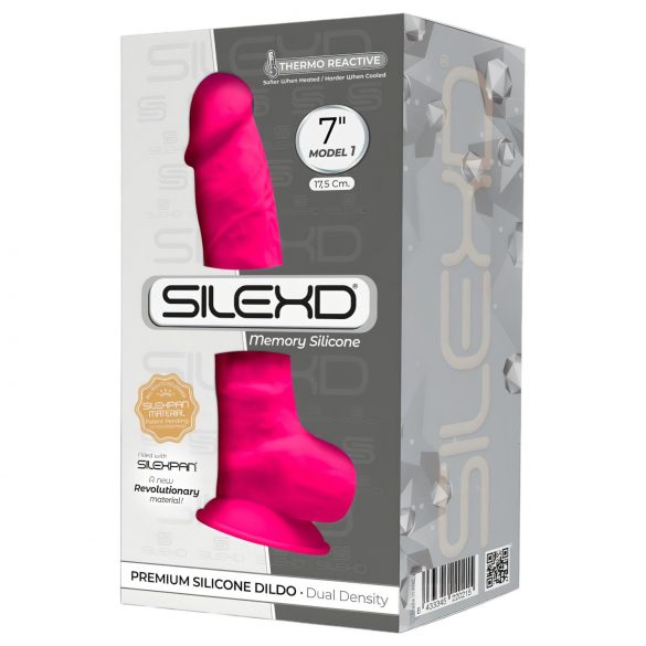 Silexd 7 - tvarovatelné dildo s varlaty a přísavkou - 17,5cm (růžové)