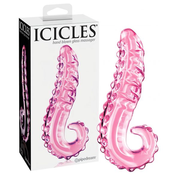 Icicles No. 24 - žebrované skleněné dildo s jazykem (růžové)