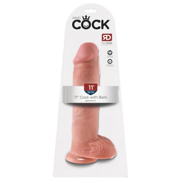 Královský Kok 11 - přísavkový, varlatový dildo (28 cm) - přírodní