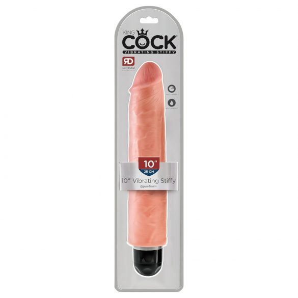 King Cock 10 Stiffy - vodotěsný, realistický vibrátor (25 cm) - přírodní