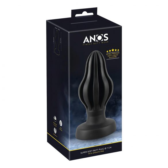 ANOS - superměkký, vroubkovaný anální dildo - 7cm (černé)