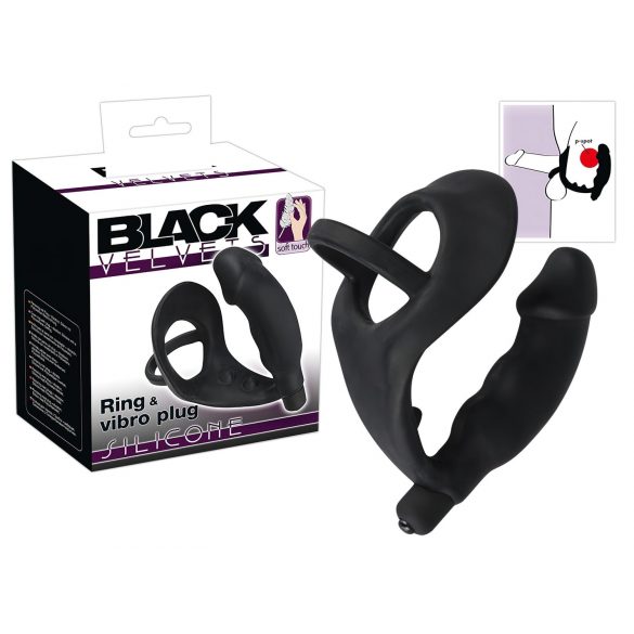 Black Velvet - Analvibrator mit Penis- & Hodenring (Schwarz)