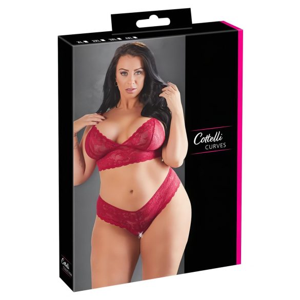 Cottelli Plus Size - Weiches Spitzen-BH-Set (Rot) - 4XL