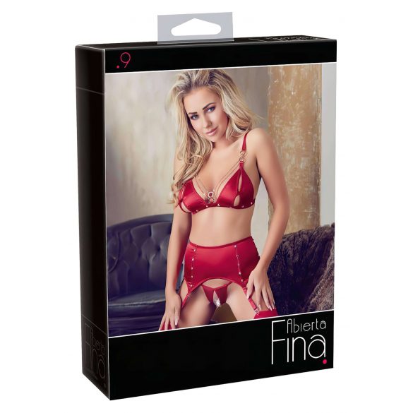 Abierta Fina - Glänzendes Ketten Dessous-Set (Rot) - M