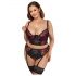 Cottelli Plus Size - Dessous-Set mit Strumpfhalter (Schwarz-Rot)