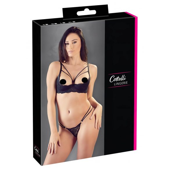 Cottelli - Schwarzes Hebe-BH & String mit Ringen - 85C/L