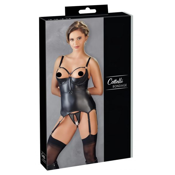 Cottelli Bondage - Glänzendes Oberteil mit Armfesseln (schwarz) - XL