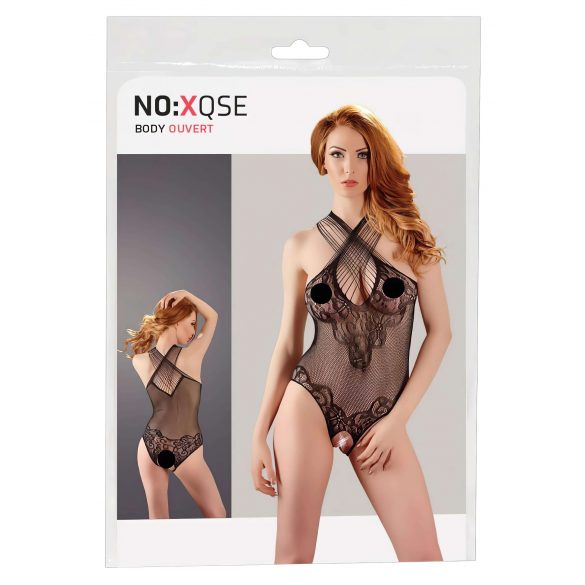 NO:XQSE - Blumenmuster Netzbody mit Neckholder - Schwarz (S-L)