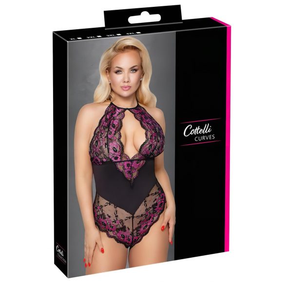 Cottelli Plus Size - Blumenbody (schwarz-lila) - 2XL