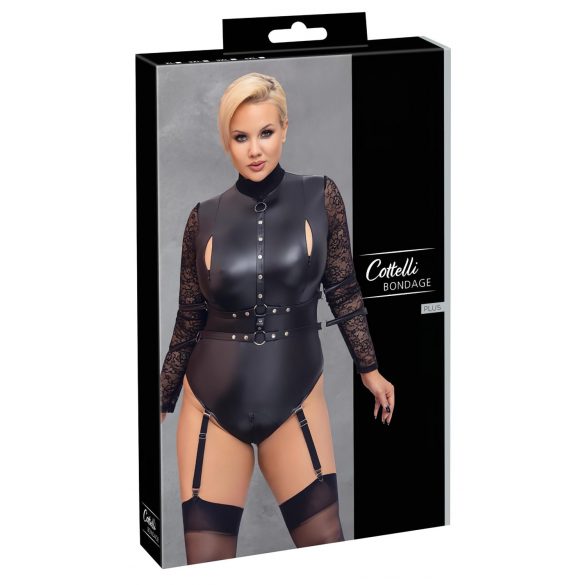 Cottelli Bondage Plus Size - Body mit Spitzenärmeln (Schwarz)