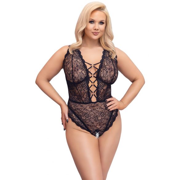 Cottelli Curves Plus Size - průsvitné vzorované body (černé)