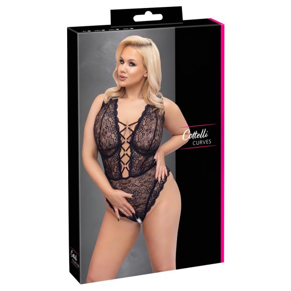 Cottelli Curves Plus Size - Transparenter Musterbody (Schwarz)