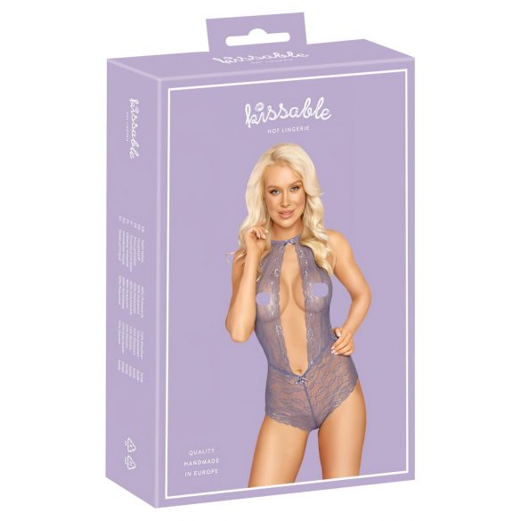 Kissable - krajkový body s límcem na krk (fialový) - L/XL