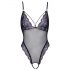 Cottelli - bestickter Body mit Spitze, offen (schwarz-lila)