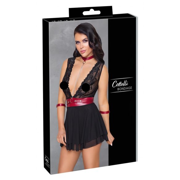 Cottelli Bondage - Häkelspitze Babydoll mit Halsband (schwarz)