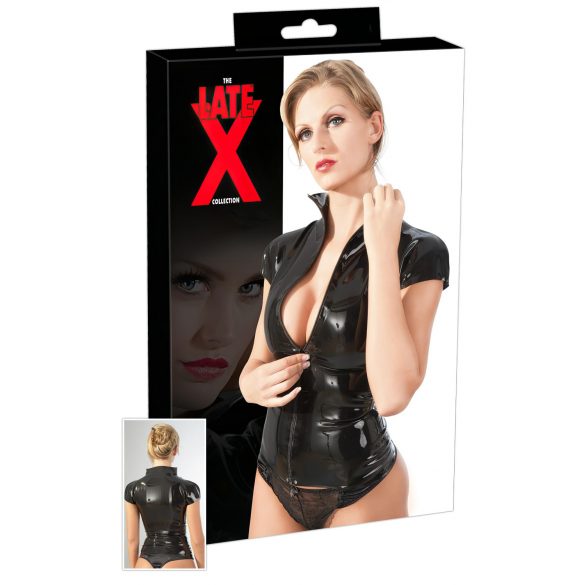 Latex Kurzarm-Oberteil mit Reißverschluss (schwarz) - XL