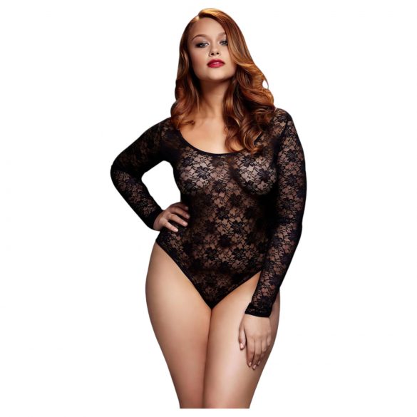 BACI Plus Size - dlouhý rukáv, krajkové body - černé (XL-XXL)