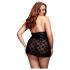 BACI Plus Size - krajková babydoll s krčním páskem - černá (XL-XXL)