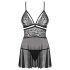 Obsessive 838-BAB-1 - Transparenter Spitzen-Babydoll mit String (Schwarz) - L/XL